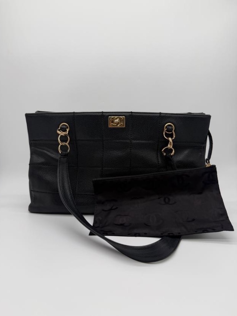 Vintage Chanel Caviar Tote Chocolate Bar Leather Tote with Gold Hardware